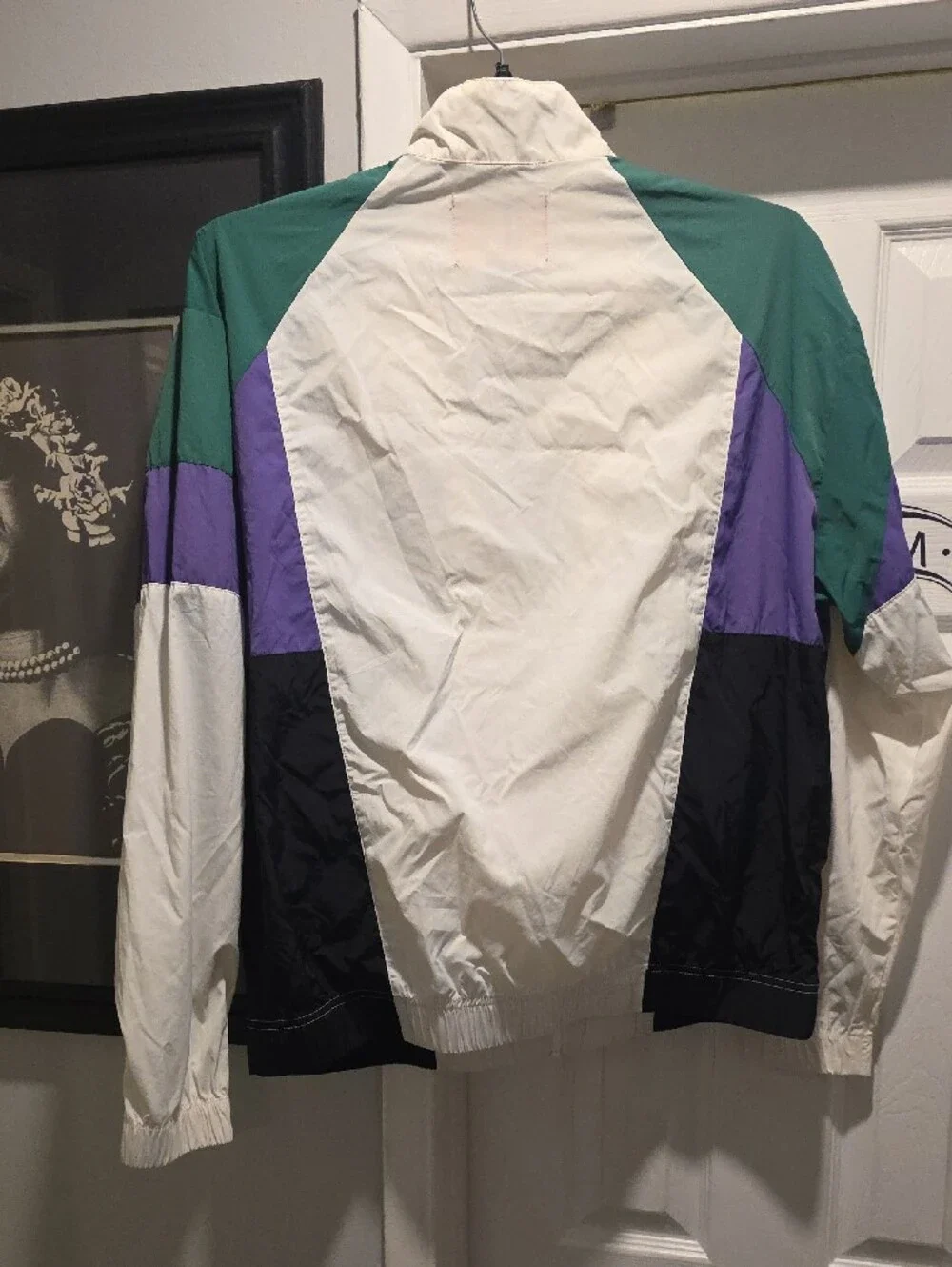 Just Don White, Green & Purple Colorblock Bomber Jacket